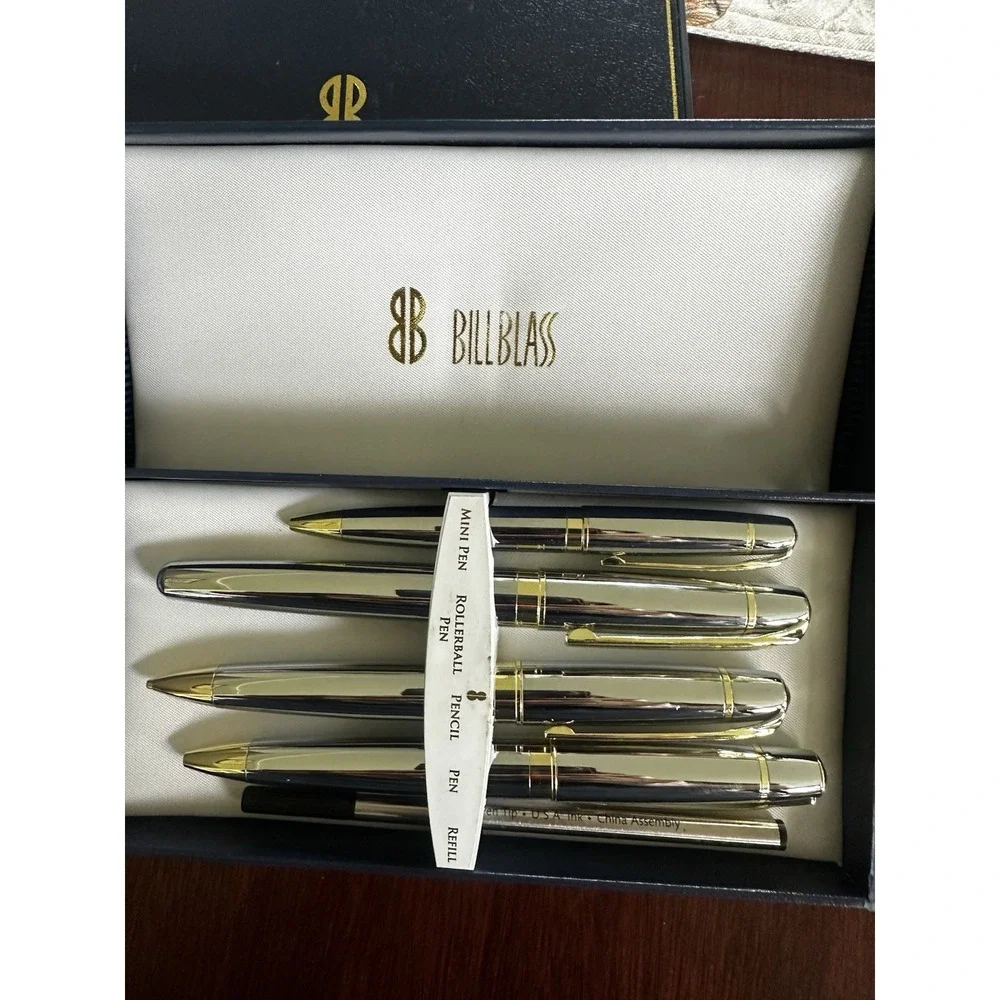 Bill Blass 5 Piece Pen Set Red Silver Mini Rollerball Mechanical Pencil Ballpt